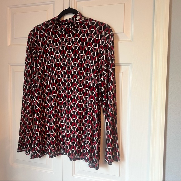 Anne Klein Geometric Red and Black Women's XL Blouse Mockneck - Picture 5 of 7